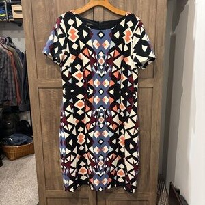 Talbots Size 12 Sheath dress Multicolor Geometric Short Sleeve Stretch